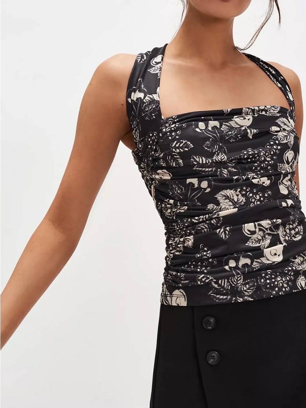 Free People Black Floral Ruched Tank Top